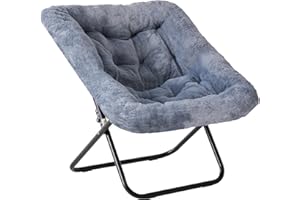DUMOS Comfy Chair for Adults, Soft Faux Fur Folding Lounge for Bedroom Living Room Dorm Rooms Flexible Reading Chair for Teens, Large Size Foldable (Square-Gray)