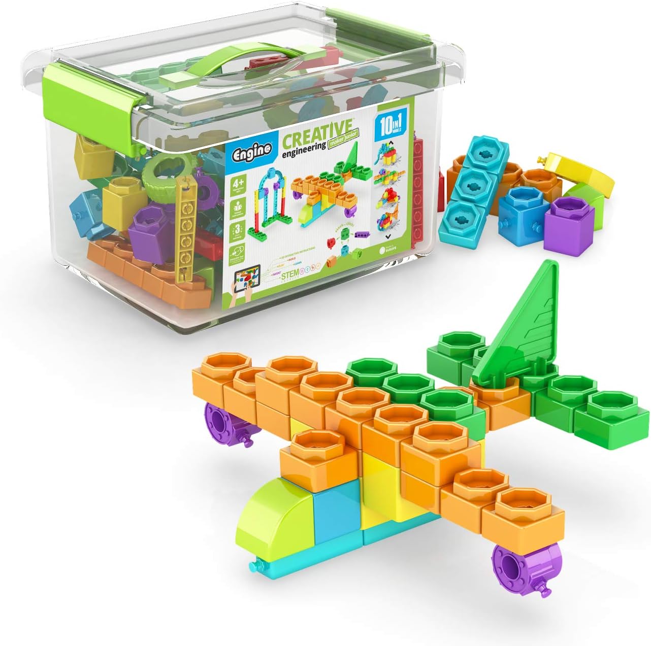 Engino - Creative Engineering Maker Junior 10 Models Set, Multicolor, 6.5 inches x 11.42 inches x 8.27 inches
