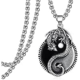 Hantuorui Yin Yang Necklace for Men 925 Sterling Silver Yin Yang Dragon Pendant Necklace Jewelry Gifts for Men