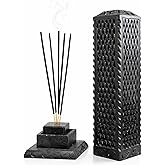 KC KULLICRAFT Handmade Marble Black Soapstone Incense Burner, 3x3x11 in | Candle Stick Holder, Tea Light Burner, Jaali Carving, Decorative Home & Kitchen Decor