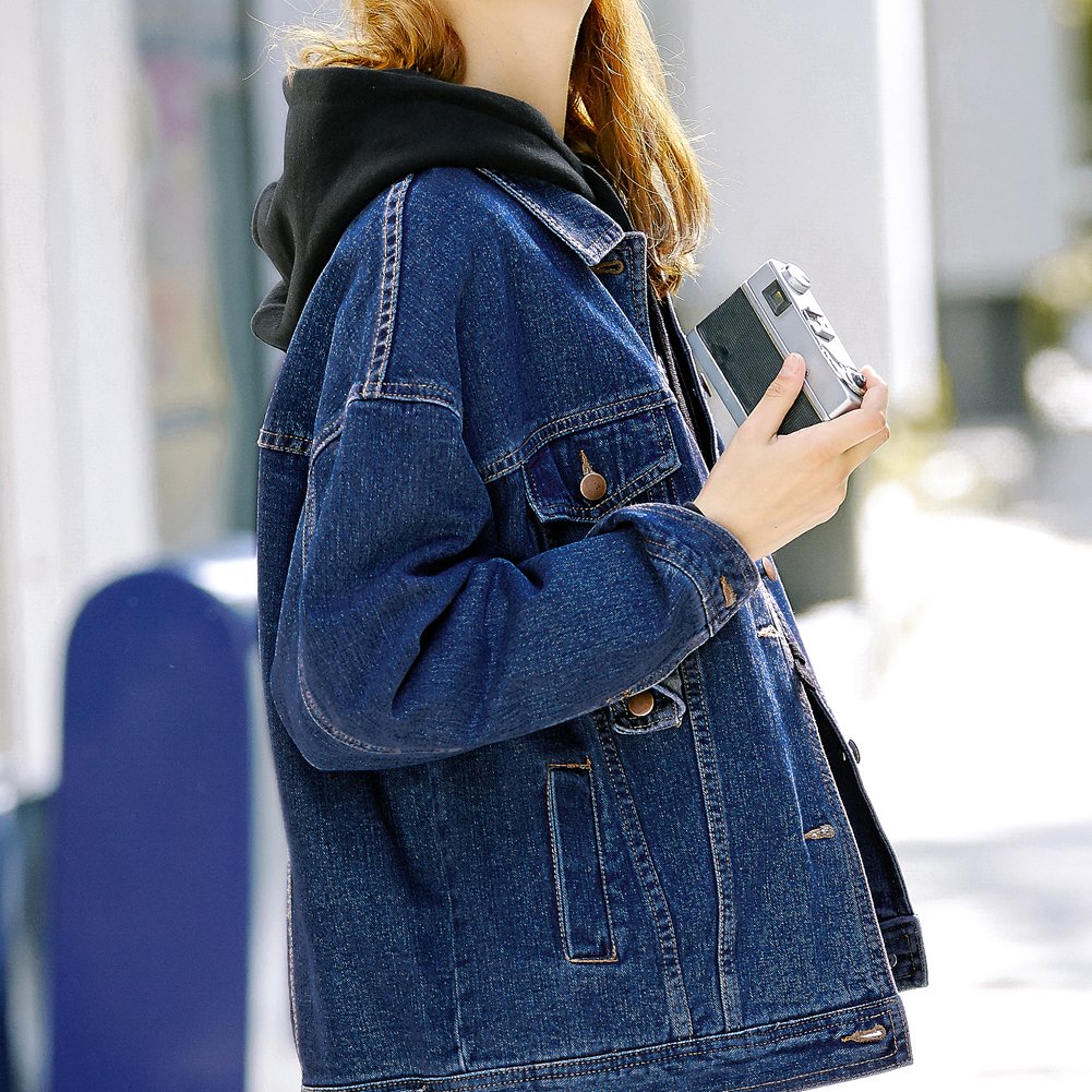 Loose Blue Denim Jackets for Women,Navy Blue Jean Jacket Women,Long
