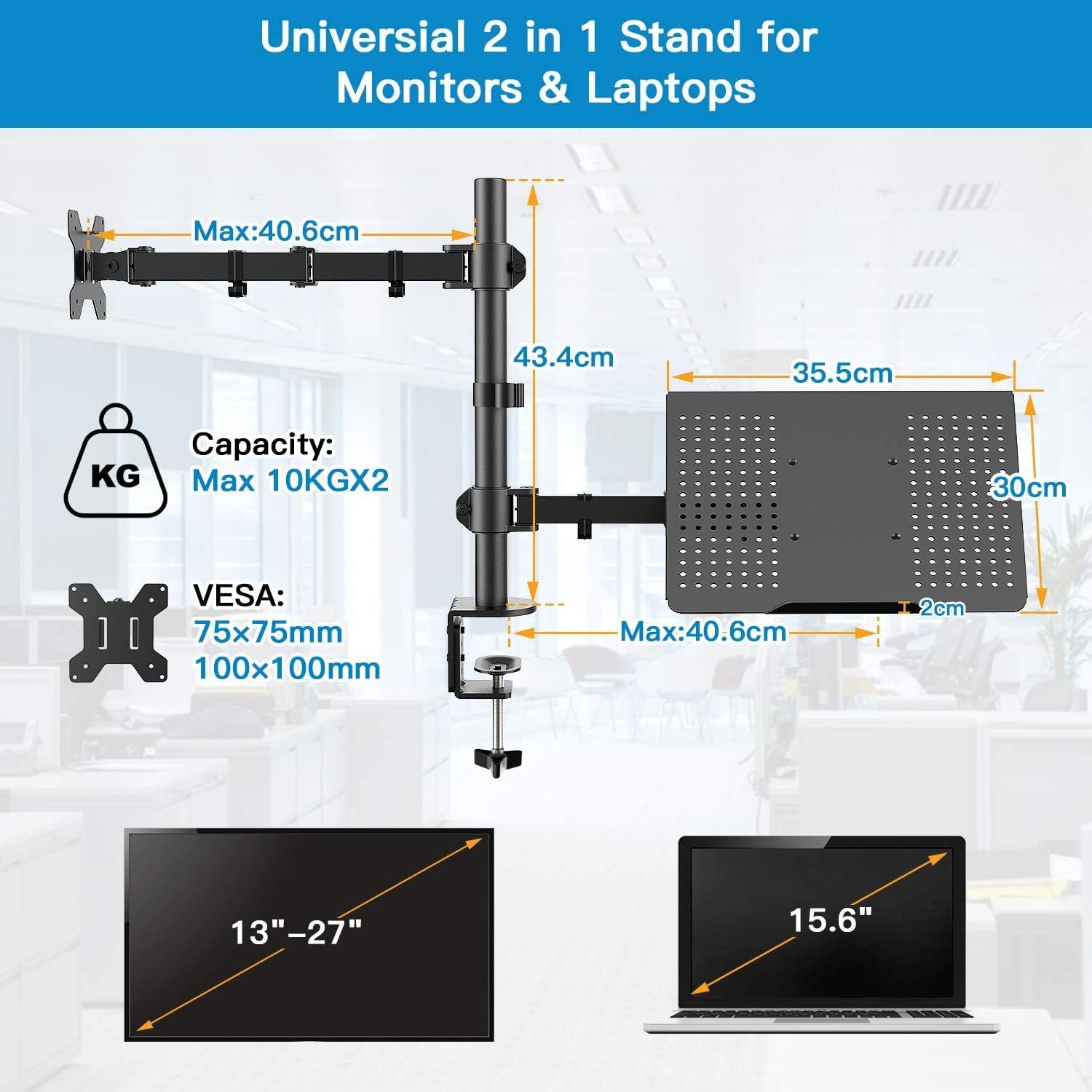 HUANUO Monitor Arm with Laptop Tray for 13 to 32 Inch Screen & 17 Inch Notebook, Monitor and Laptop Stand - Image 5