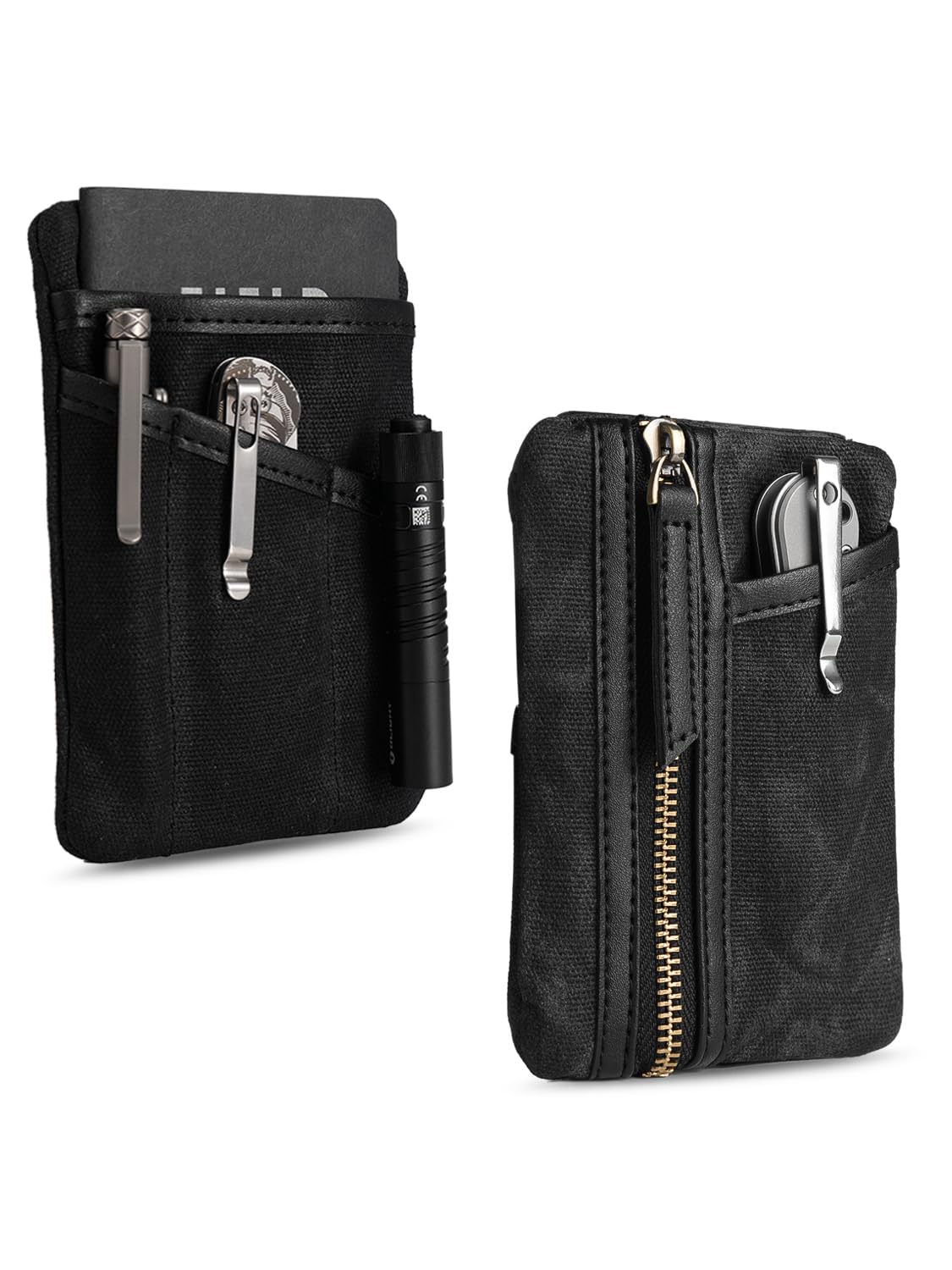 Sayram SP6 Small EDC Pouch Tool Organizer, Compact EDC Pocket Organizer, Waxed Canvas Mini Coin Purse for Men, EDC Pouch Organiser for Change, Notebook, Flashlight