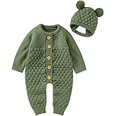 Newborn Baby Boy Girl Winter Clothes Knitted Sweater Romper Crewneck Solid Color Jumpsuit Hat Infant Fall Outfit