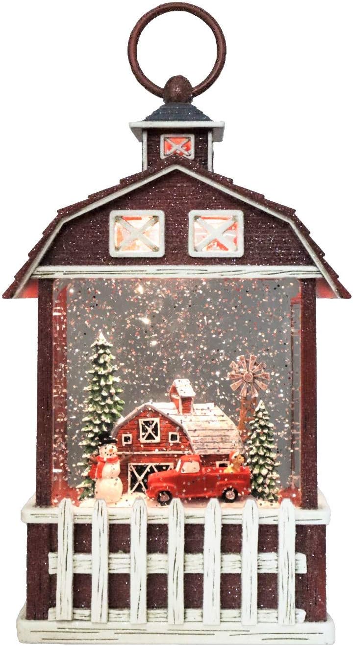 Snow Globes - Victory Creative Barn House Christmas Lighted Snow Globe Lantern 9.5