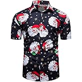 fohemr Men Ugly Christmas Button Down Shirt Funny Santa Claus Holiday Hawaiian Short Sleeve Dress Shirt