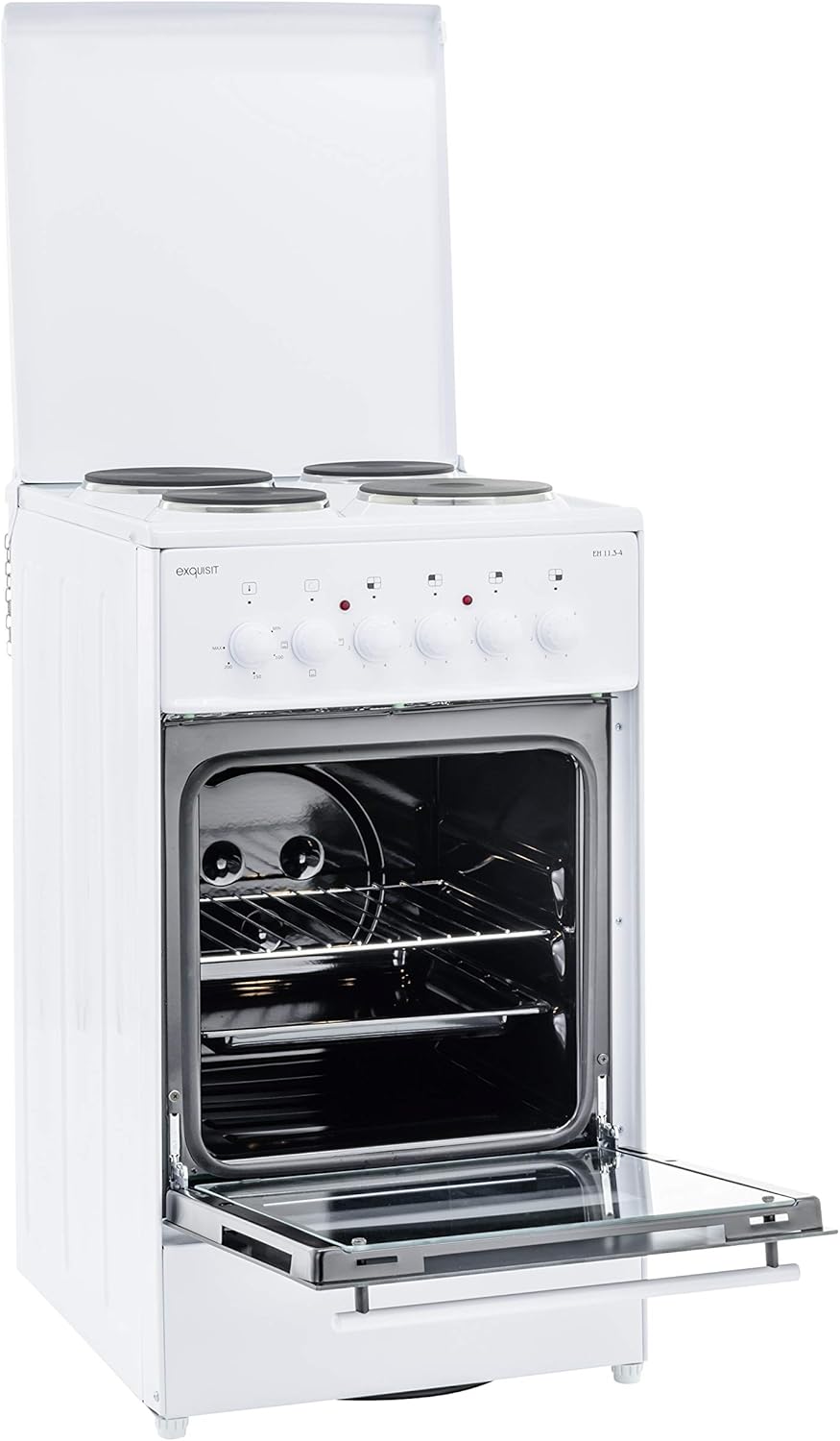 Exquisit Standherd EH 11.3-4 | Elektro-Standherd | 50 cm | Masse-Kochfeld | 50 L Garraum | Weiß