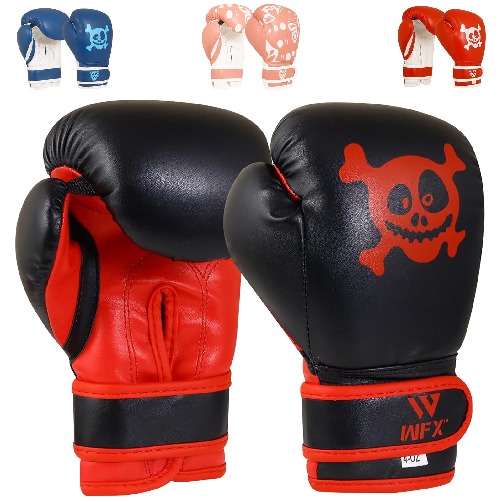 WFX Kids Boxing Gloves 4oz, 6oz Professional MMA Sparring Junior Muay Thai Gloves Kickboxing Punch Bag Training Fighting for Young Fighters (Black, 6-OZ)