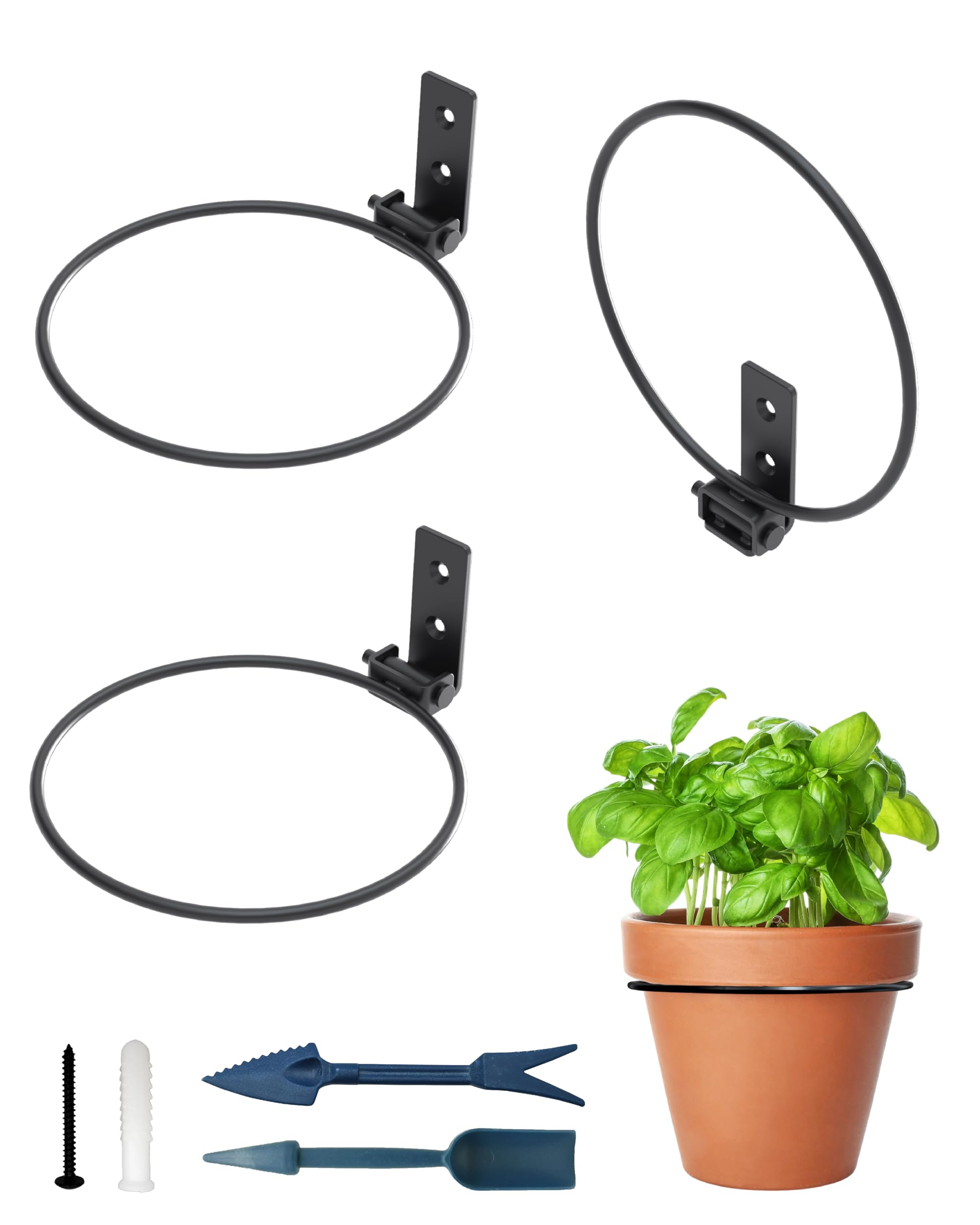 NACETURE Flower Pot Holder Ring for Wall Mount 6 Inch Foldable – Heavy Duty Round Metal Planter Hooks Hangers - Fence Pot Plant Holders Hanging Bracket for Outdoor Indoor