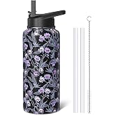Sabobo Halloween Gothic Skull 32oz Sport Water Bottle Gifts for Women Girl | Double Vacuum Stainless Steel Insulated with Flip Straw Spout Lid Floral Travel Sport Water Bottle, Holiday Gifts (1 PC)