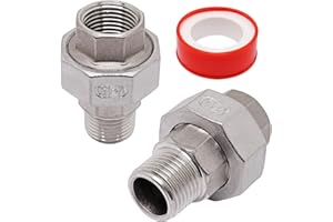 SWZHAI 2Pcs Cast Pipe Fittings Union, 1/2" NPT Female x 1/2" NPT Male Thread 304 Stainless Steel Hex Head Adapter for Home Industrial, Class 150