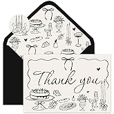 Whaline 24 Pack Wedding Thank You Cards Black Dinner Party Cake Candle Thank You Greeting Note Cards with Envelope Sticker for Bridal Shower