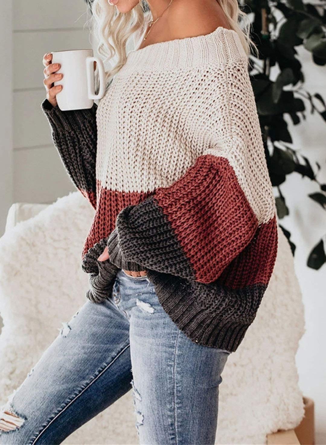 Off The Shoulder Chunky Striped Sweaters