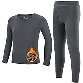 Runhit Boys Thermal Underwear Set Youth Kids Long Johns Boy Base Layer Soft Thermal Pants Fleece Lined Long Sleeve Shirt