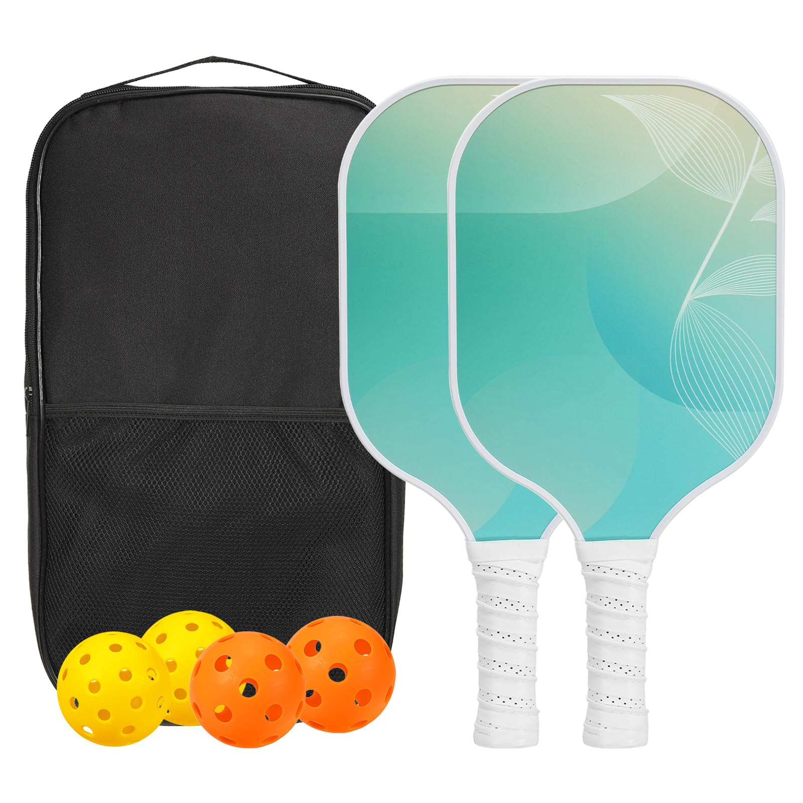 PATIKIL Pickleball Paddles Set, USAPA Approved Fiberglass Surface Pickleball Rackets with Overgrip, 2 Paddles, 4 Pickleballs,1 Carry Bag for Men Women, Green