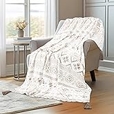 MACEVIA Flannel Boho Blanket for Couch, Country Western Aztec Blanket for Home Decor, Southwestern Throw Blankets with Tassel, Soft Cozy Printed Bohemian Blankets for Bed (Boho Beige02, 50x60inches)