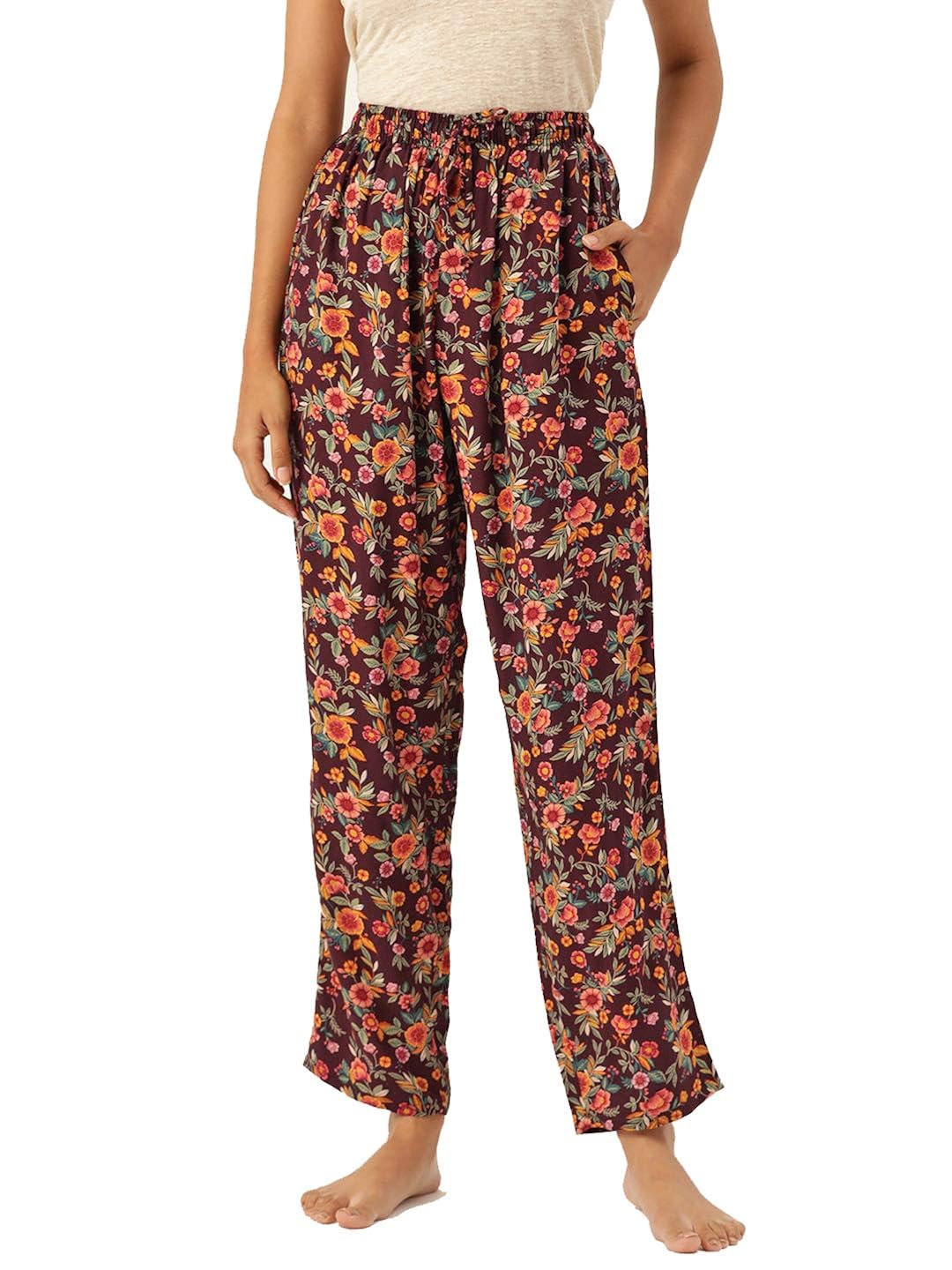 Buy Hancock Women's Viscose Rayon Printed Lounge Pants (18004Wine_S) Wine at Amazon.in