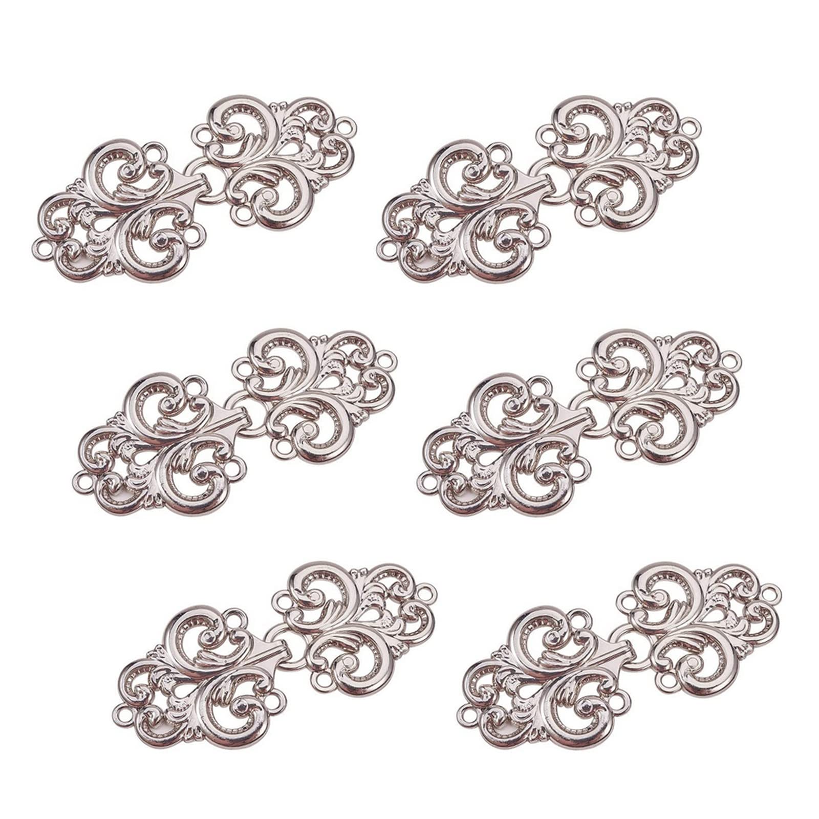 WANDIC Cardigan Clips, 6 Pairs Vintage Swirl Flower Cape Fasteners Sew On Hooks and Eyes Cloak Clasp Fasteners For Sweater Shawl, Silver