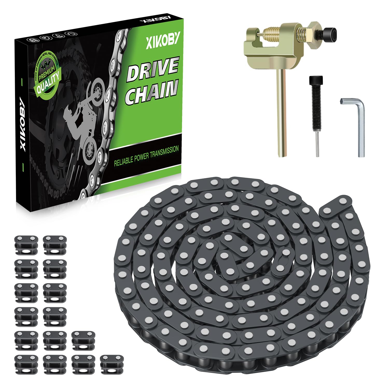 Photo 1 of XIKOBY T8F Chain 116 Link Compatible with SYX Moto SSR X-pro MotoTec X-treme Apollo 50cc Dirt Bike 47cc 49cc 2 Stroke Pocket Pit Bike Mini Chopper Scooter ATV Quad 4 Wheeler Parts with Chain Breaker