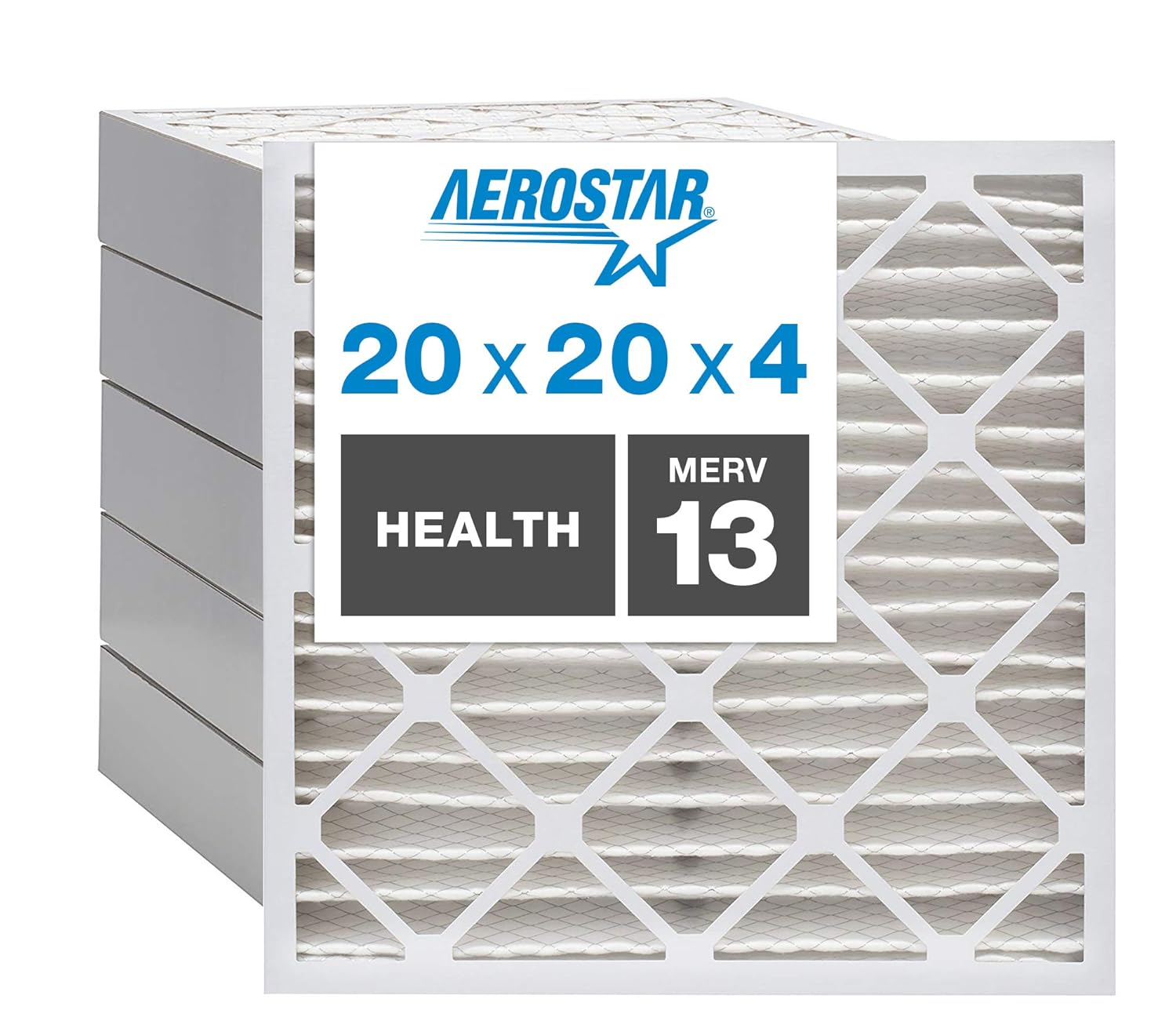 Aerostar Home Max 20x20x4 MERV 13 Pleated Air Filter, Made in the USA, Captures Virus Particles,(Actual Size: 19 1/2"x19 1/2"x3 3/4"), 6-Pack