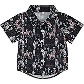 Toddler Baby Boy Button Down Shirt Short Sleeve T-Shirt Tops Western Cowboy Casual Tee Summer Clothes