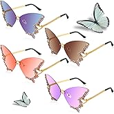 Xuhal 4 Pairs Rimless Butterfly Sunglasses Rhinestone Bling Sun Glasses Trend Gradient Butterfly Shaped Sunglasses for Women