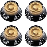 Banworks '50s Guitar Control Knobs Metric 18-Spline Knobs 6mm/0.236" | 2 Tone 2 Volume Knobs Bell Top Hat Knobs for Epiphone Les Paul LP SG Style Electric Guitars Pack of 4 JT/XN-01 Golden/Black