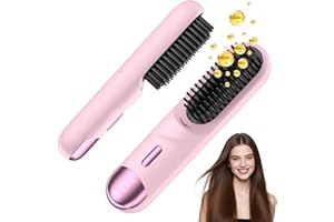 HARRFLOW Go Brush Pro 2026 Hair Straightener Brush 300 Million Negative Ionic Portable Hair Straightener Comb for Women with 4 Temps Fast Heating MCH Ceramic Coating Smooth Frizz Hair Light Pink