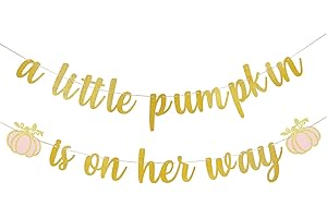 TEEPOLLY A Little Pumpkin Is On Her Way Banner for Fall Pumpkin Pink Girl Birthday Party Decorations, Thanksgiving Fall Theme Pumpkin Baby Shower Birthday Party Decorations Supplies (Gold & Pink Glitter)