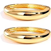 RINTOLER 2Pcs Gold Cuff Bangle Bracelets for Women - Gold Polished Trendy Twisted Hinged Cuff Open Wide Waterdrop Bangle Chunky Gold Bracelet Minimalist Bangle Jewelry Gift