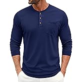 EKLENTSON Men's Henley T-Shirts Long Sleeve Cotton Casual Stylish Shirts Button Pullover Basic Tee Shirts with Pocket