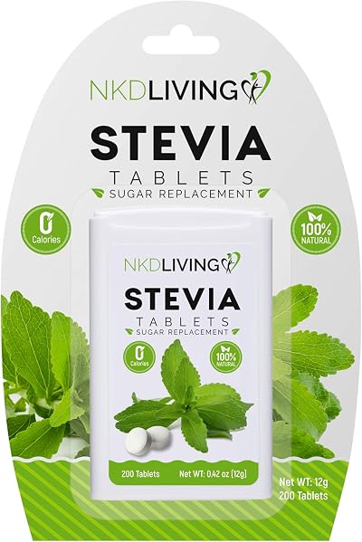 NKD Living Pure Stevia Sweetener Tablets 200 Non-Bitter 98% Reb-A