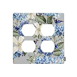 Pznen 2 Duplex Outlet Plates, Blue Floral Spring