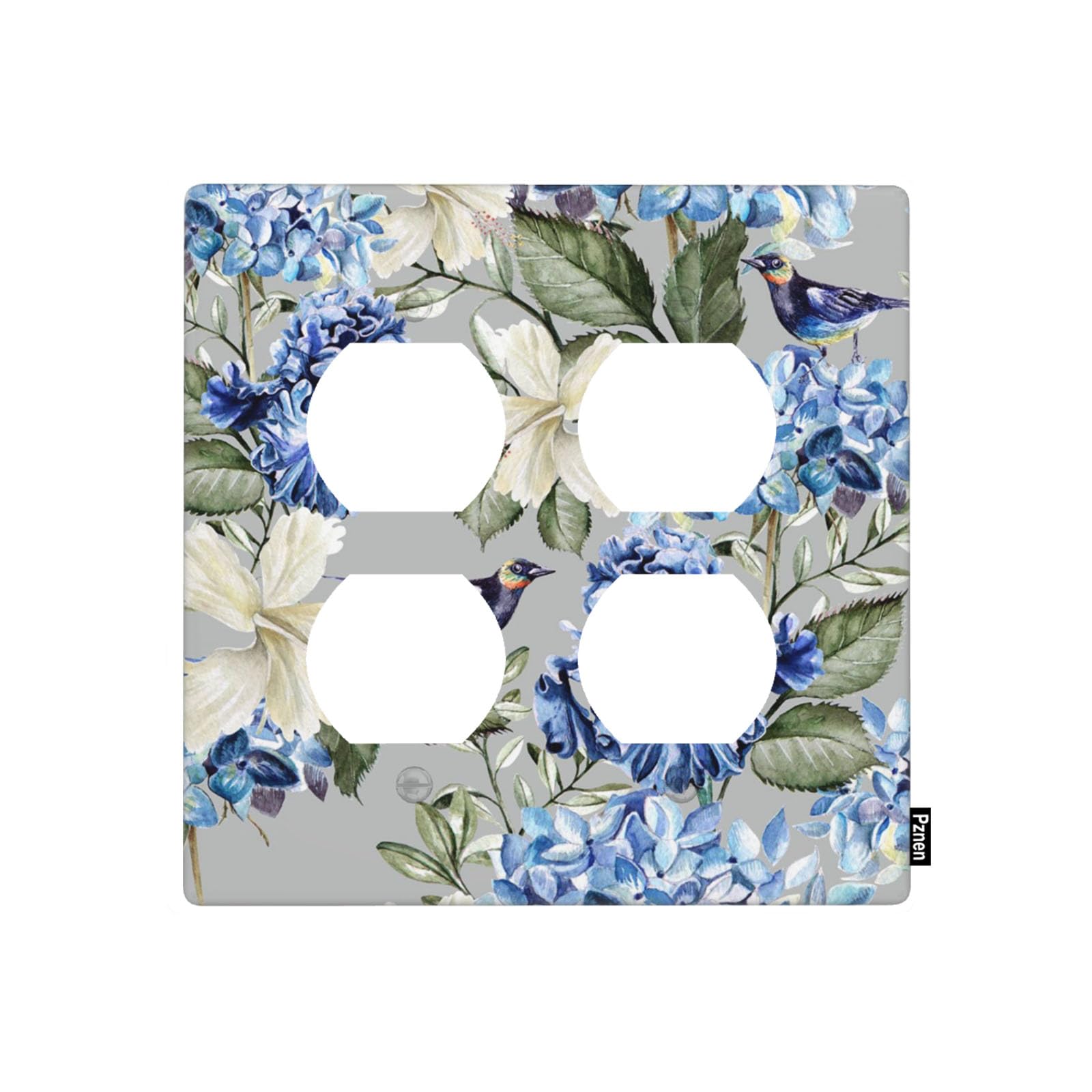 Pznen 2 Duplex Outlet Plates, Blue Floral Spring