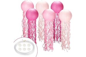 GAILROSO Jellyfish Decorations,Pink Jellyfish Lanterns 6Pack, Jellyfish Decor with String and Hooks for Under The Sea,Mermaid Birthday,Ocean Themed Party Decorations(8Inch)