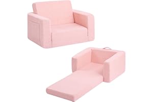 Tiita Kids Chair Couch, Folding Toddler Comfy Sofa Chairs, 2-in-1 Kids Plush Sofas Fold Out, Baby Armrest Chair Sofa to Lounger, Convertible Play Sofas to Bed for Girl or Boy, Pink