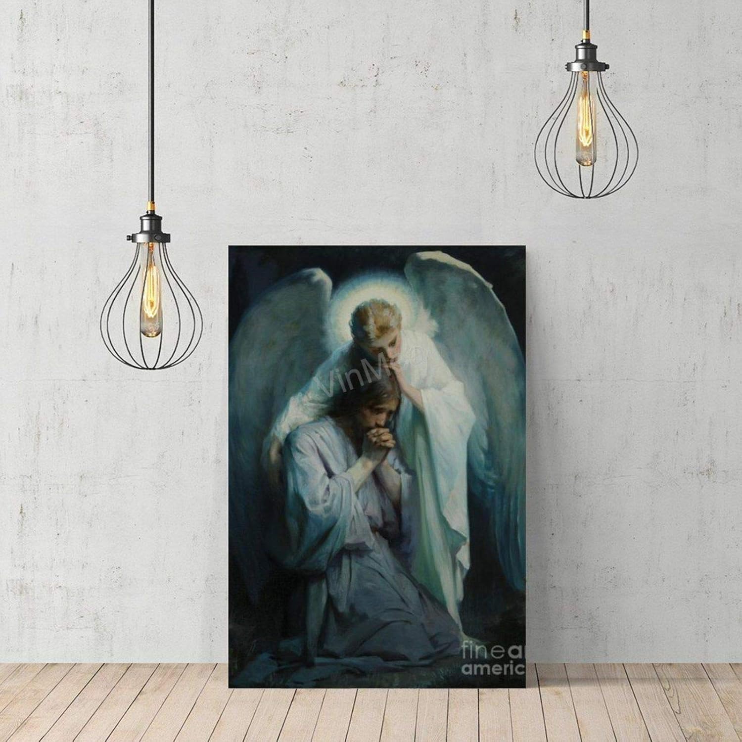 VinMea Wooden Frame Art Prints of Oil Paintings - Agony-in-The-Garden-Frans-Schwartz Home Decor in Office Bedroom Living Room 8"X12"