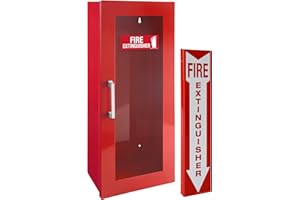 WINDY CITY CABINET Fire Extinguisher Mount & Sign - Red Cabinet with Door - 22 Gauge Steel, Powdercoat Finish, Metal Handle, Universal Wall Mountability - 5-10 lb. Capacity - Made in USA - Extinguisher Not Included