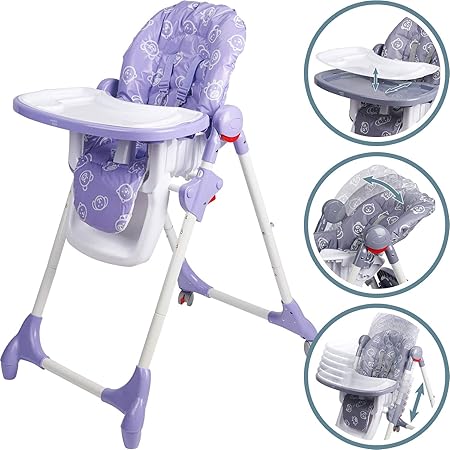 ib style® Premium Hochstuhl mit Liegefunktion | 5-Punkt Sicherheitsgurt |Animals GRAU