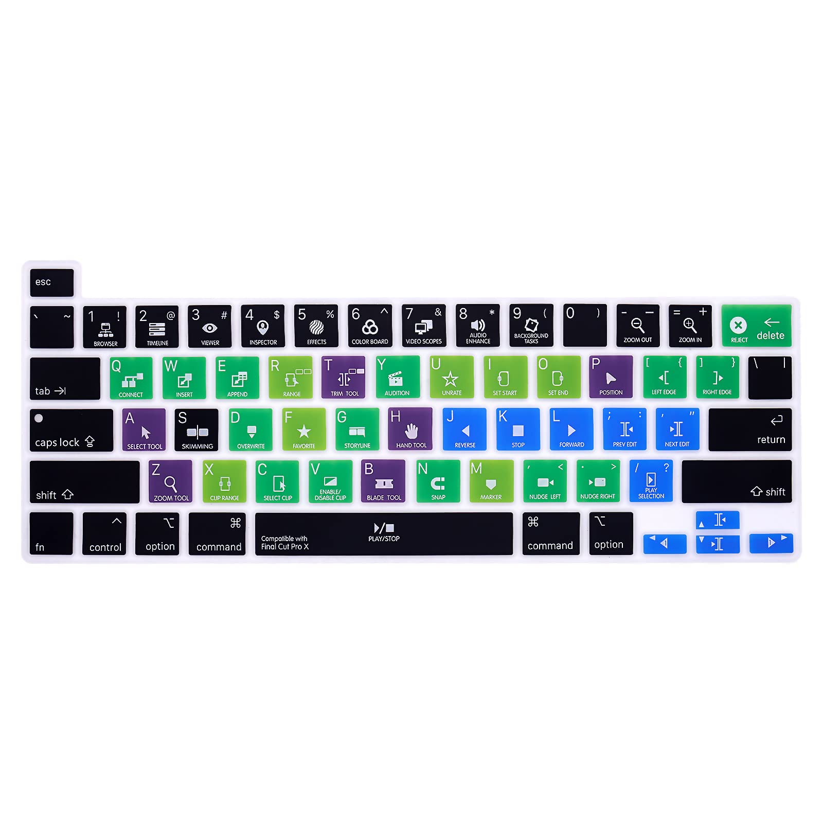 MiNGFi Silicone Final Cut Pro X shortcuts Keyboard Cover for MacBook Pro 13" M1/M2 A2338 (2020–2023), A2289 (2020), A2251 (2020–2021), Pro 16" A2141 (2019–2021) US/ANSI Layout