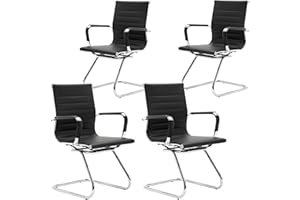 Wahson Office Guest Chairs, 4 Pack Reception Chairs for Waiting Room/Conference Room, with Faux Leather and Sled Base, Set of 4, Black
