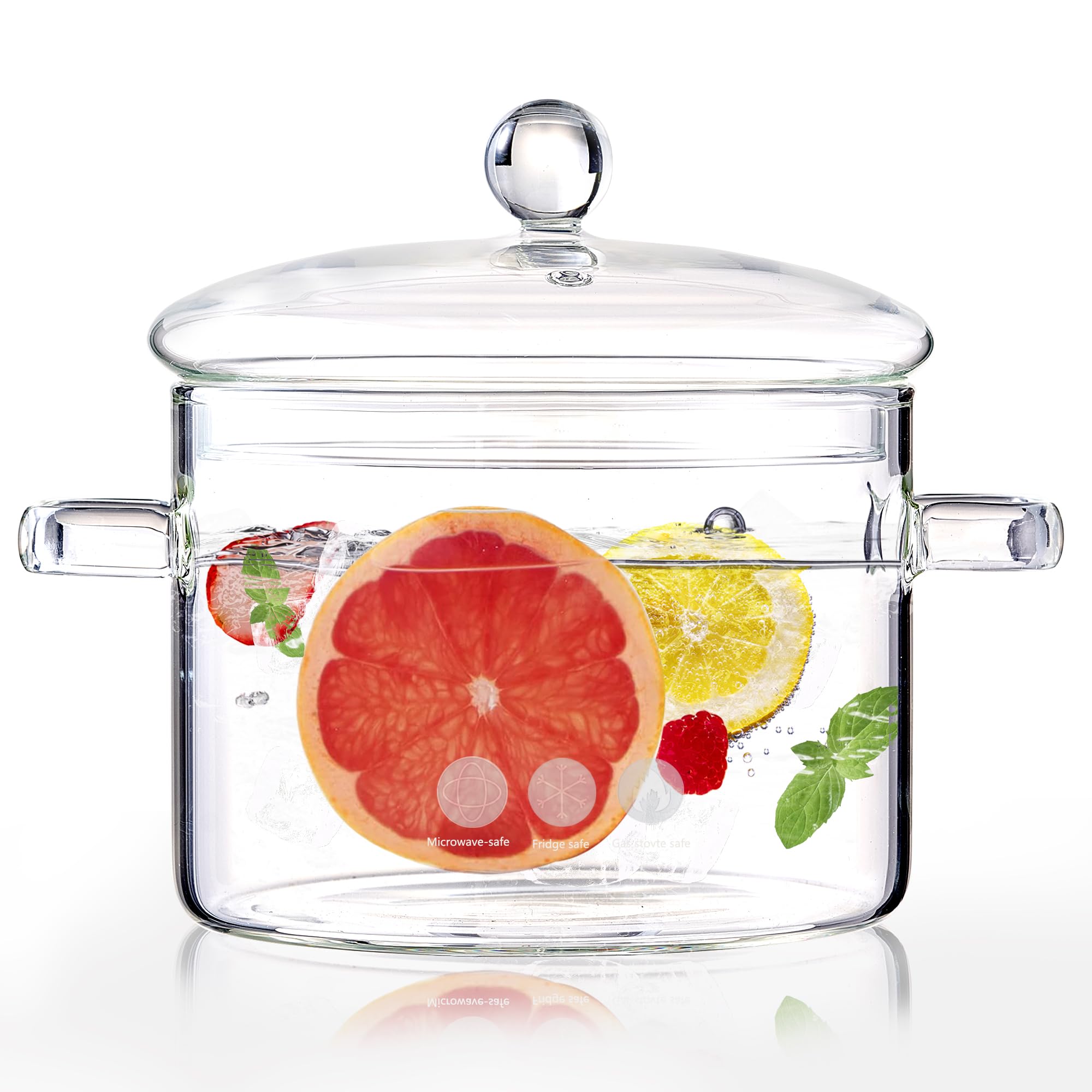 Photo 1 of 1900ML/67oz Glass Clear Saucepan with Lid,Best Handmade Easy Clean Heat Resistant Glass Cooking Pot for Noodles, Soup, Cereals, Fruits