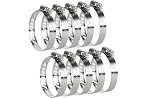 Hose Clamp 2 1/4 Inch, 10 Pieces Stainless Steel Hose Clamps for 1-1/4 Inch to 2-1/4 Inch Hose Pipe Large Adjustable Worm Gea