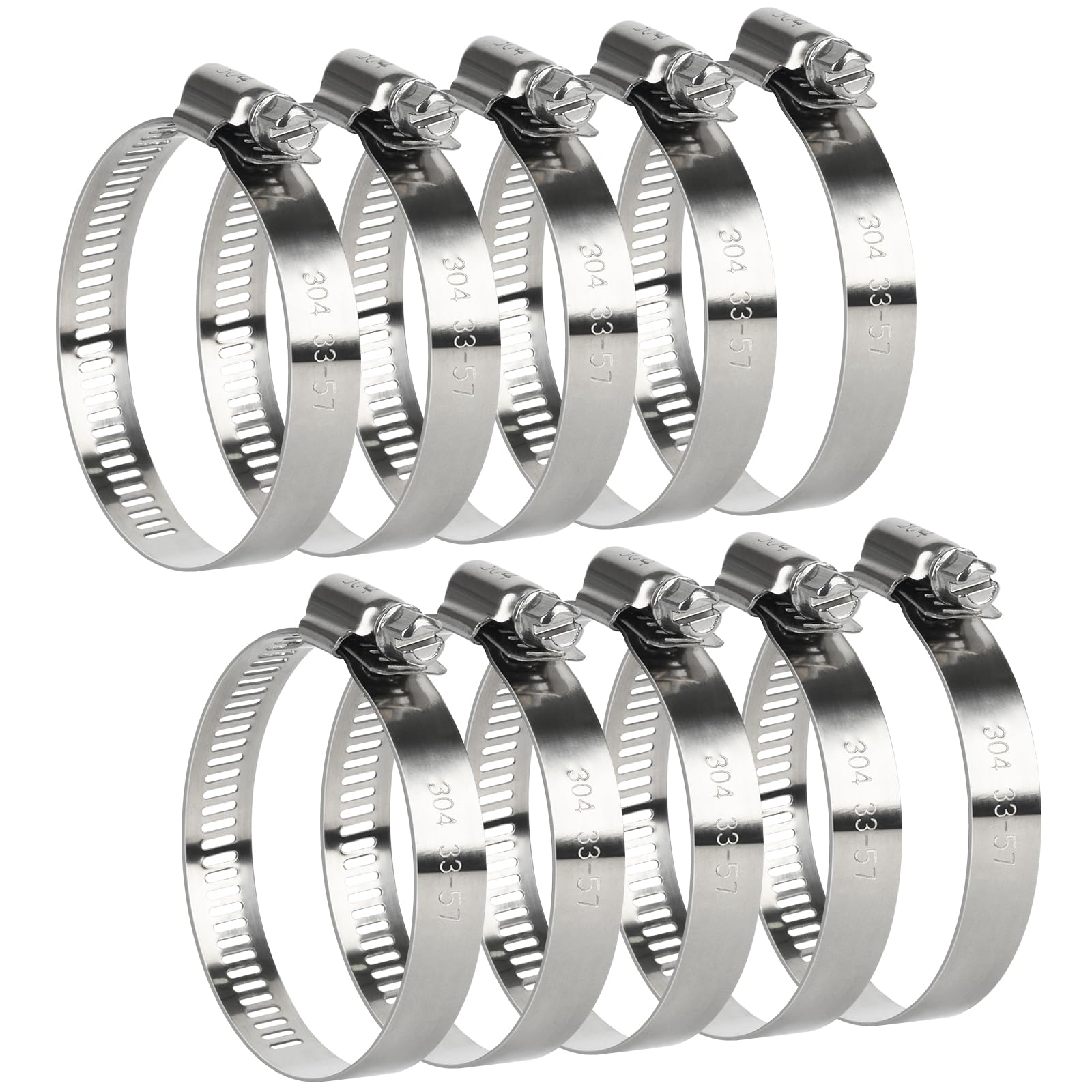 10 Pcs Hose Clips 33-57mm Jubilee Clips Stainless Steel Adjustable Worm Gear Hose Clamps