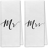 DIBOR Love Quote Mr. And Mrs. Bath Towels,Love Decorative Absorbent Drying Cloth Hand Towels Tea Towels Dishcloth For Bathroom Kitchen,Funny Couples Wedding Anniversary Valentine Gifts(White,Set of 2)