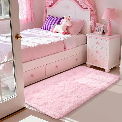 Aspire Homeware Pink Area Rug 60x110cm Non Slip Shaggy Soft Pile Living Room