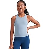 CRZ YOGA Girls Butterluxe Double Lined Racerback Tank Tops Waist Length - High Neck Dance Yoga Athletic Casual Kids Teen