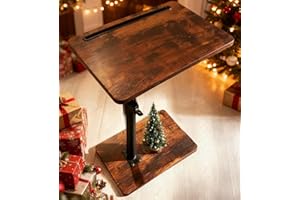 YUHFERA Sofa Armrest Tray Table for Couch - 360° Swivel Height Adjustable End for Small Spaces, Snack Side Table for Bed or Chair with Phone & Tablet Slot (Rustic,Standard)