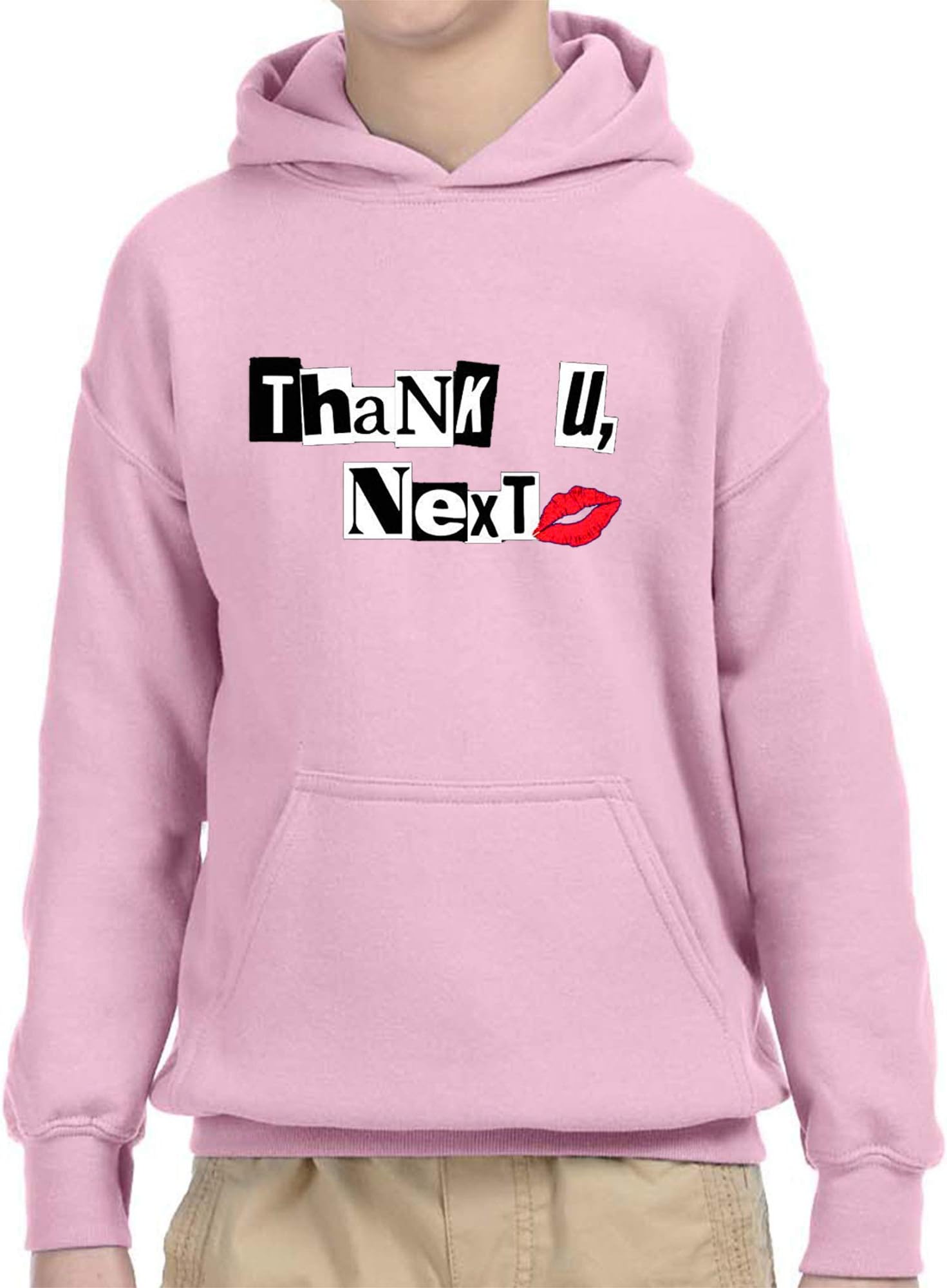 1203 - Youth Hoodie Thank U Next Lips Kiss Dating Unisex Pullover Sweatshirt XL Light Pink