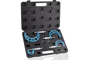 Beaiguna 4PCS Micrometer Set, 0-1"/1-2"/2-3"/3-4" Machinist Outside Micrometer Measuring Tool, Ultra-Precision 0.0001" Graduation Micrometers, Professional Machinist Tools Set